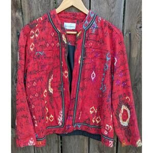 Draper's & Damon's Women's Red Abstract Print Boho Western Blazer Jacket